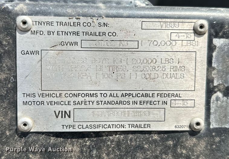 image for item EK1358 2017 Etnyre live bottom trailer