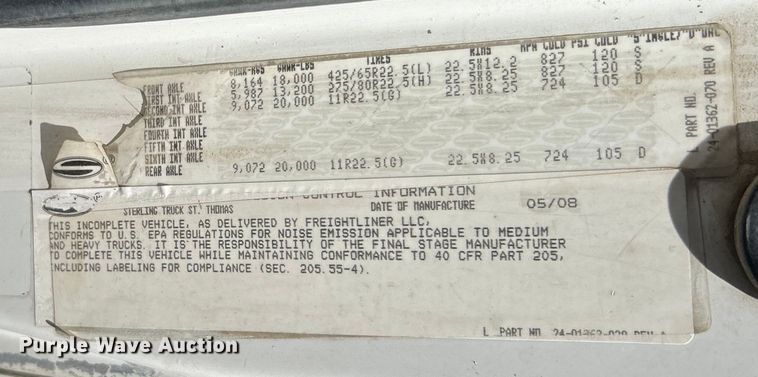 image for item EK4700 2009 Sterling L9500 dump truck