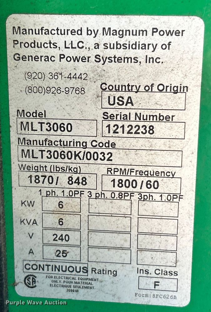 image for item EK4760 2012 Magnum MLT3060 light plant