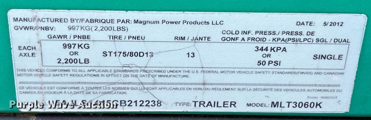 image for item EK4760 2012 Magnum MLT3060 light plant