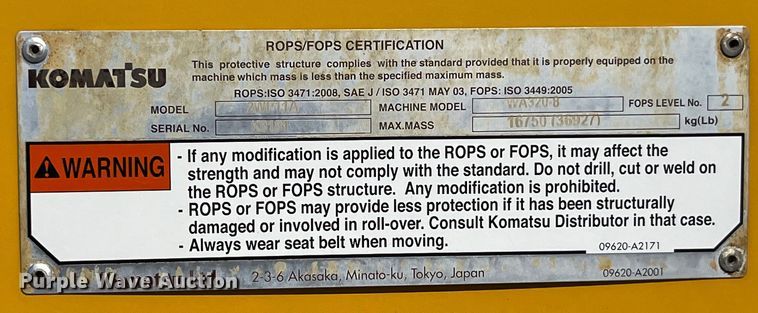 image for item EK8670 2018 Komatsu WA320-8 wheel loader