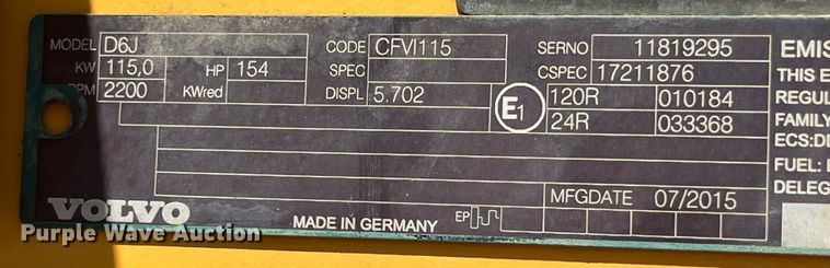 image for item EK8672 2016 Volvo L70H wheel loader