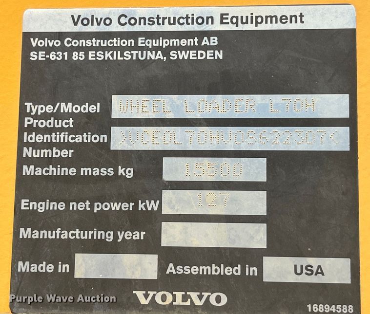 image for item EK8672 2016 Volvo L70H wheel loader