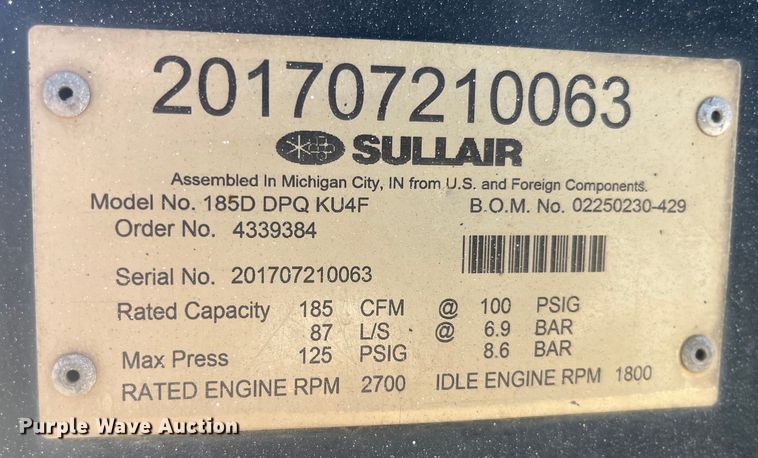 image for item EK8675 Sullair 185D DPQ KU4F air compressor