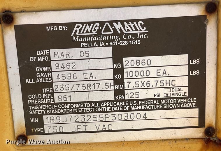 image for item EK8678 2005 Ring-O-Matic 750 Jet Vac vacuum excavator