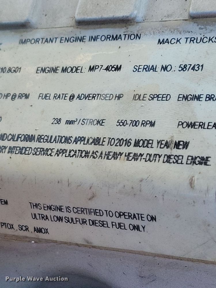 image for item KA9990 2017 Mack GU713 dump truck