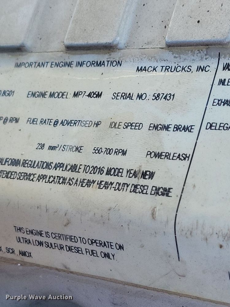 image for item KA9990 2017 Mack GU713 dump truck