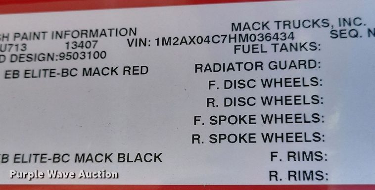 image for item KA9990 2017 Mack GU713 dump truck