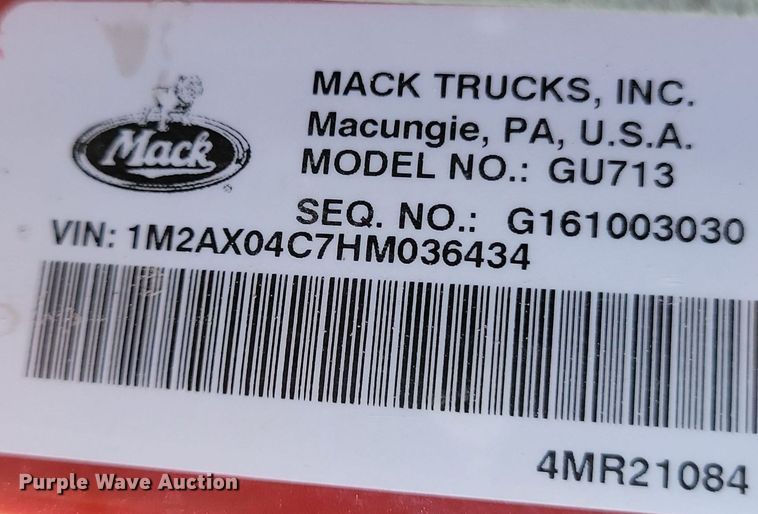 image for item KA9990 2017 Mack GU713 dump truck