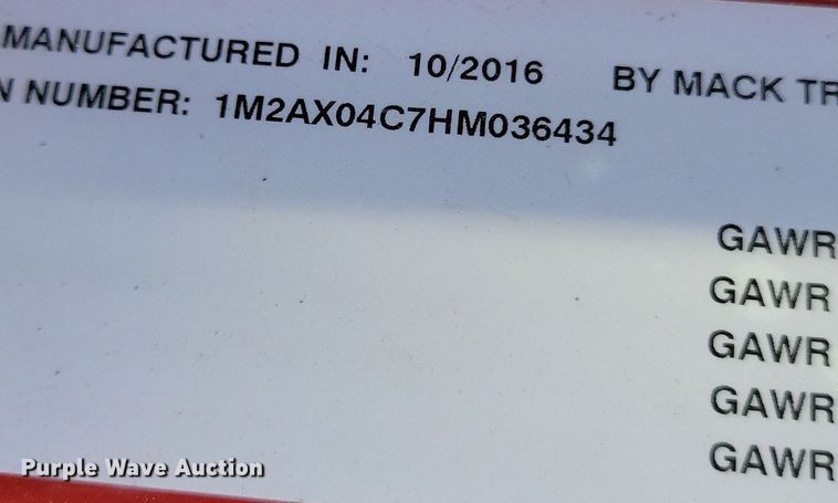 image for item KA9990 2017 Mack GU713 dump truck