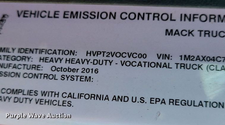 image for item KA9990 2017 Mack GU713 dump truck