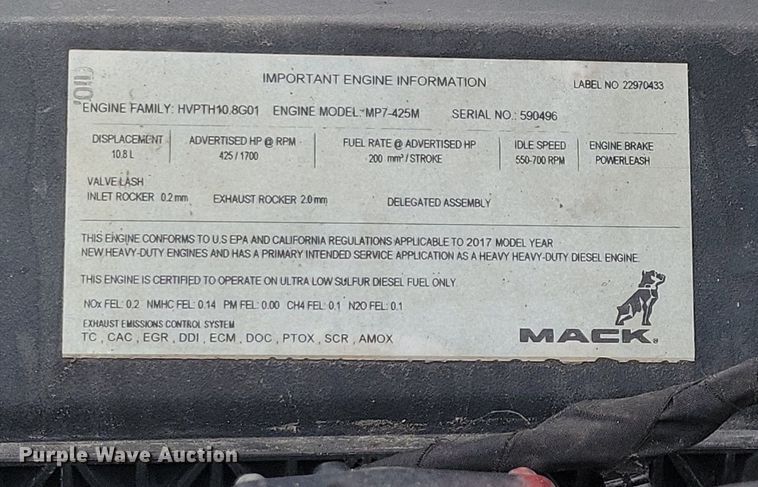 image for item KB9012 2018 Mack GU713 dump truck