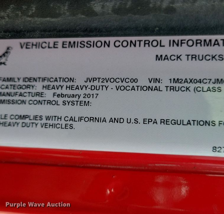 image for item KB9012 2018 Mack GU713 dump truck