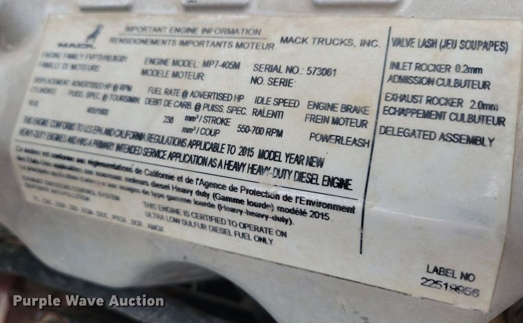 image for item KB9025 2016 Mack GU713 dump truck