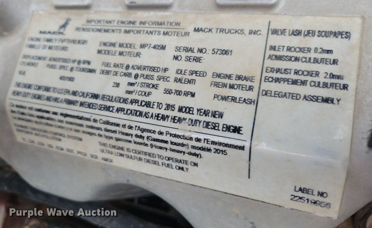 image for item KB9025 2016 Mack GU713 dump truck