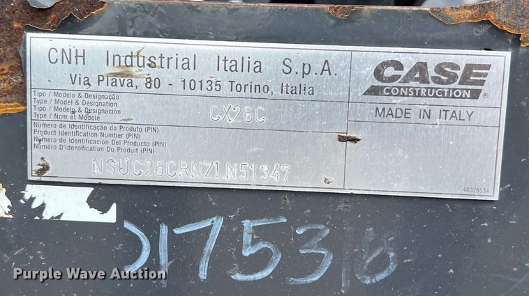 image for item LU9931 2017 Case CX26C mini excavator