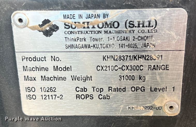 image for item LU9934 2012 Case CX210C excavator