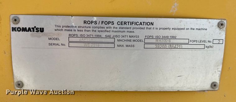 image for item LU9935 2008 Komatsu WA500-6 wheel loader