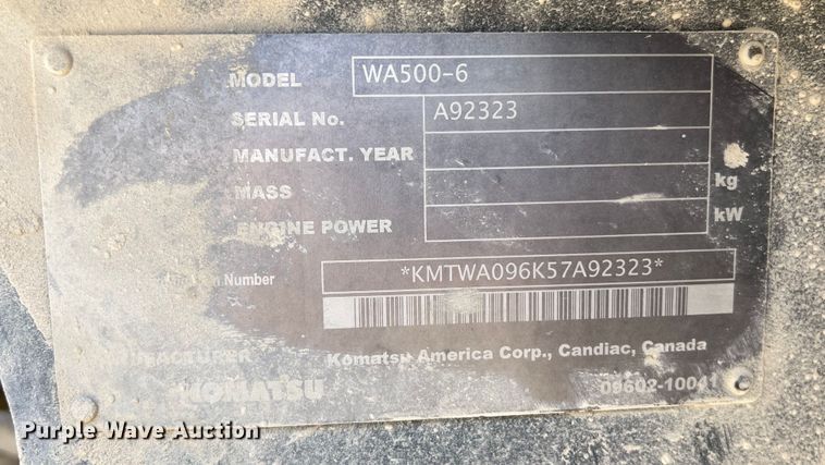 image for item LU9935 2008 Komatsu WA500-6 wheel loader