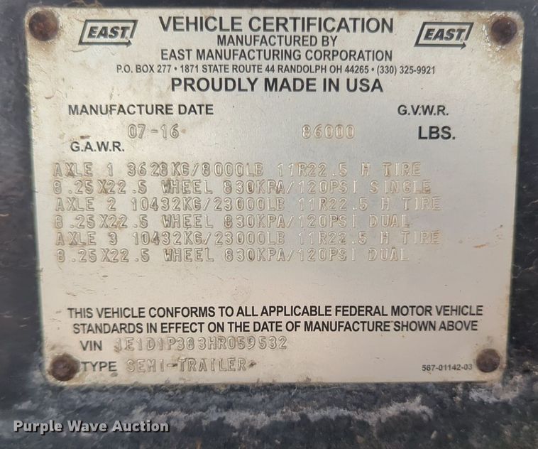 image for item NG9799 2017 East end dump trailer