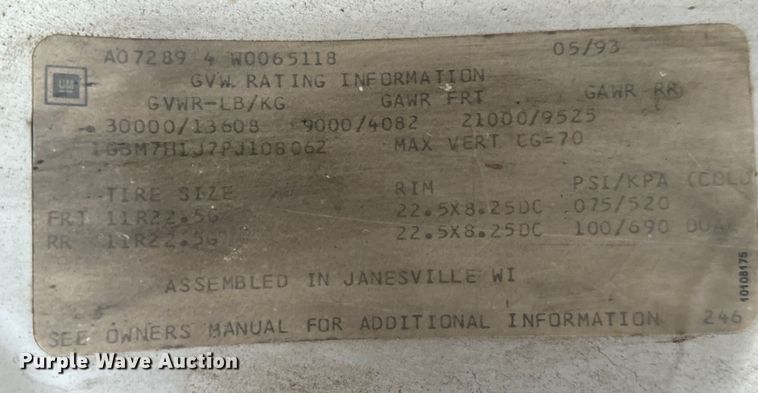 image for item NL9868 1993 Chevrolet  Kodiak C6500 utility / service truck with reel carrier