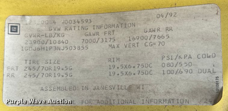 image for item NL9874 1992 GMC TopKick C5500 box truck