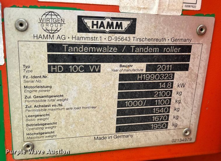 image for item NQ9570 2011 Hamm HD10C double drum roller