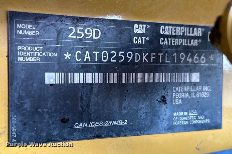 image for item NR9977 2018 Caterpillar  259D tracked skid steer loader