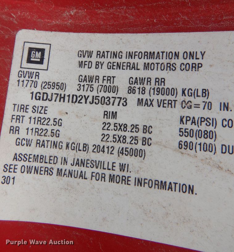 image for item NU9883 2000 GMC C7500 dump truck