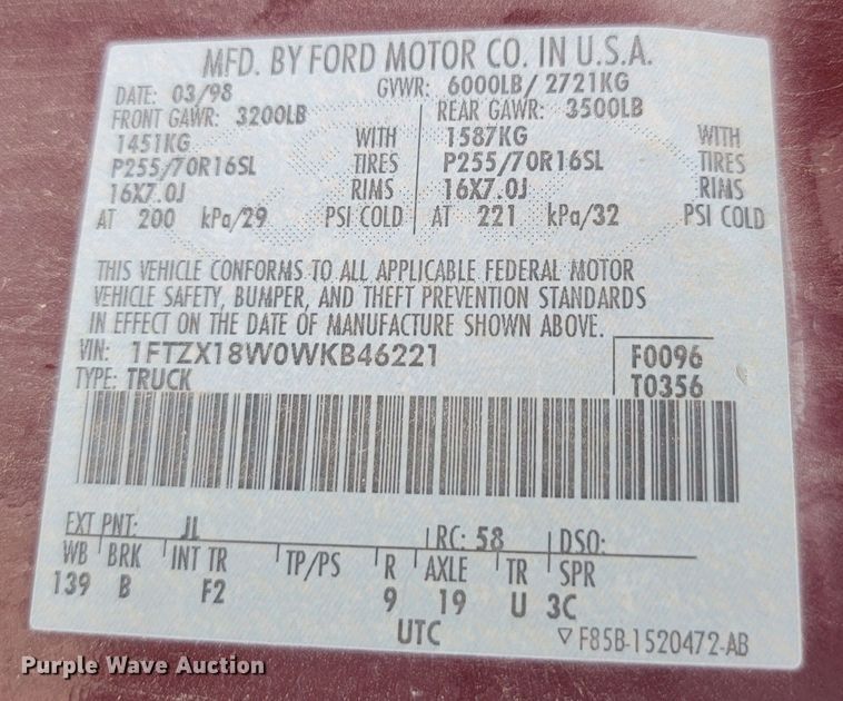 image for item NZ9944 1998 Ford F150 SuperCab pickup truck