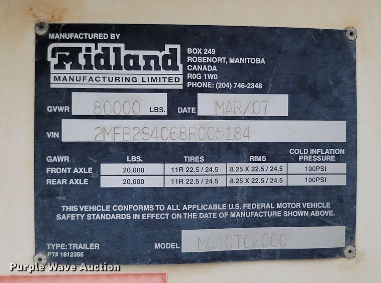 image for item NZ9953 2008 Midland MG40TC2000 bottom dump trailer