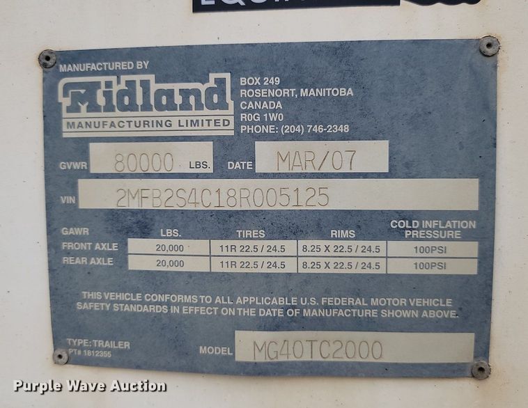 image for item NZ9957 2008 Midland  MG40TC2000 bottom dump trailer
