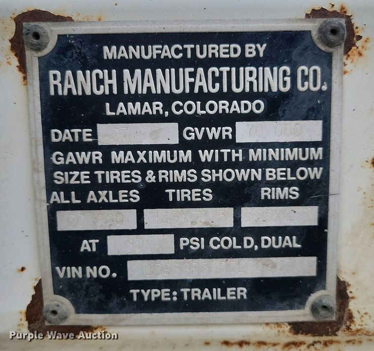 image for item NZ9958 1995 Ranch Manufacturing Co. bottom dump trailer