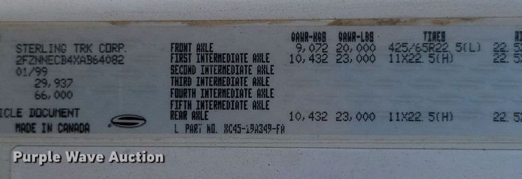 image for item NZ9972 1999 Sterling  LT9511 dump truck