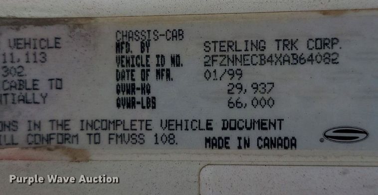 image for item NZ9972 1999 Sterling  LT9511 dump truck