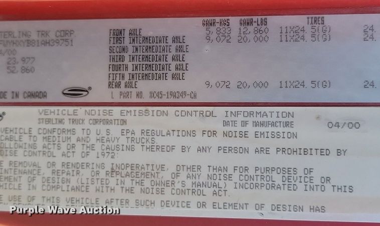 image for item NZ9975 2001 Sterling  AT9513 semi truck