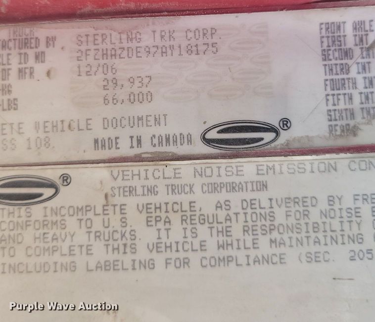 image for item NZ9981 2007 Sterling  LT9511 ready mix truck