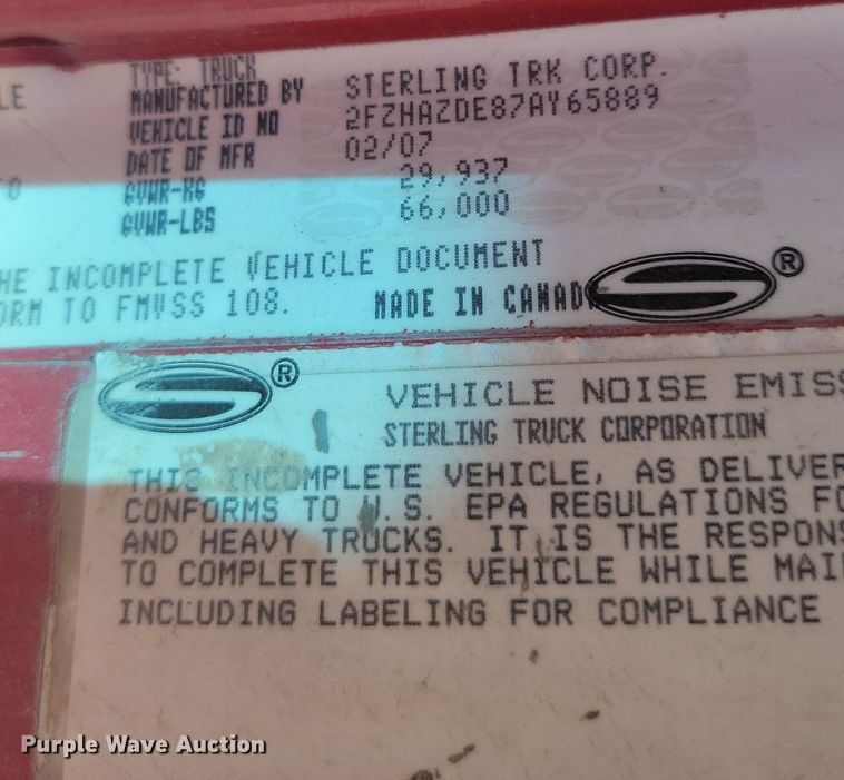 image for item NZ9983 2007 Sterling  LT9511 ready mix truck