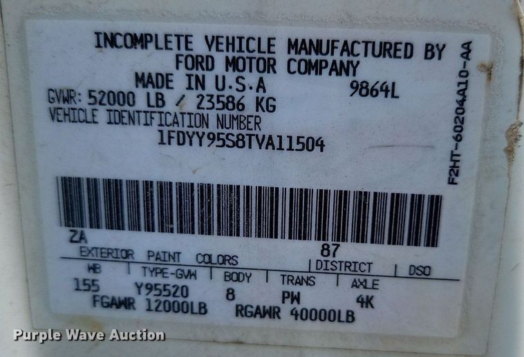 image for item NZ9986 1996 Ford  Aeromax L9000 dump truck