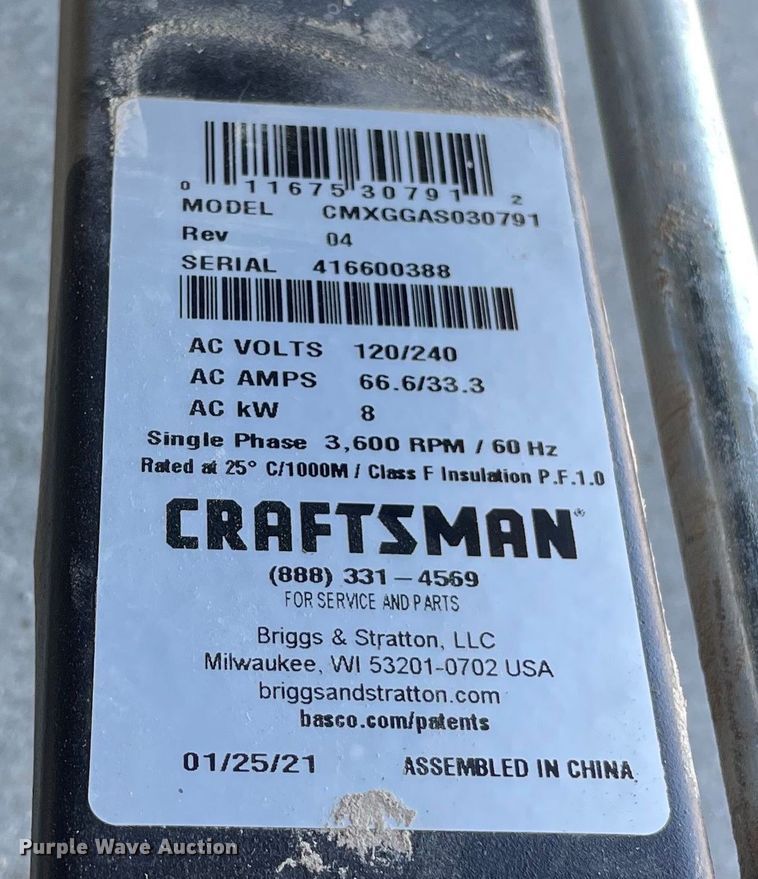 image for item OH9004 Craftsman 8000 generator