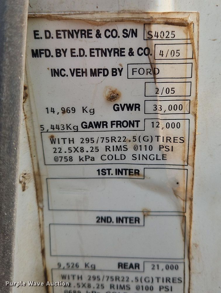 image for item OK9884 2005 Ford F750 oil distributor truck