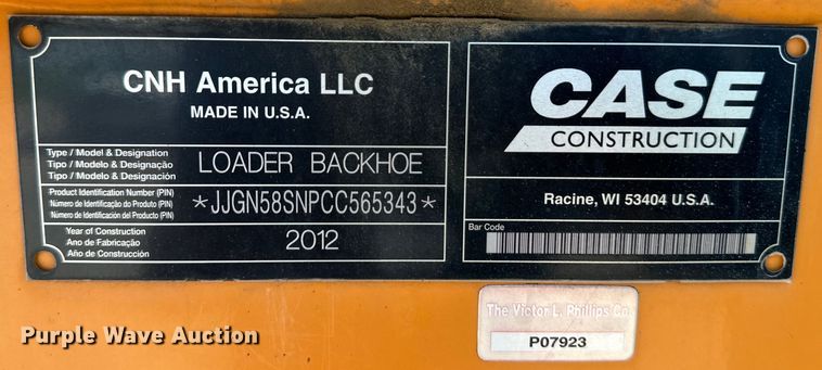 image for item OL9565 2012 Case 580 Super N backhoe