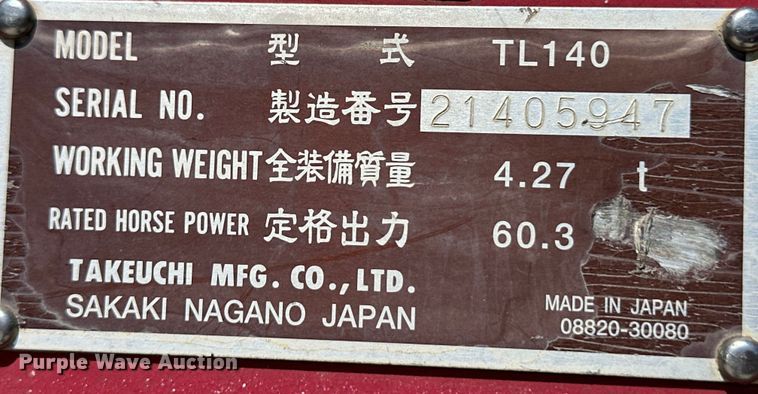 image for item OL9568 2007 Takeuchi TL140 tracked skid steer loader