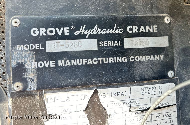 image for item OL9574 1990 Grove RT528C crane