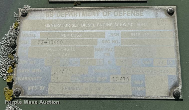 image for item DL4422 1978 Fermont Division  MEP 006A generator