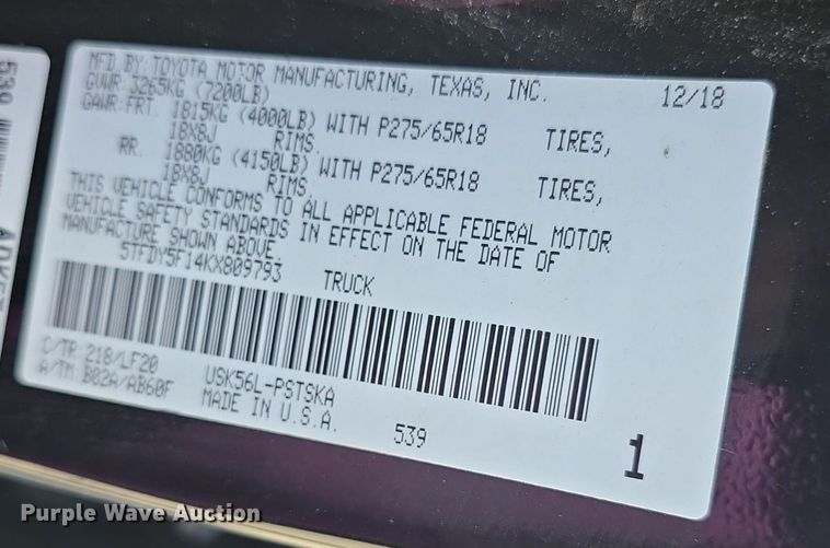 image for item DM1674 2019 Toyota  Tundra CrewMax pickup truck