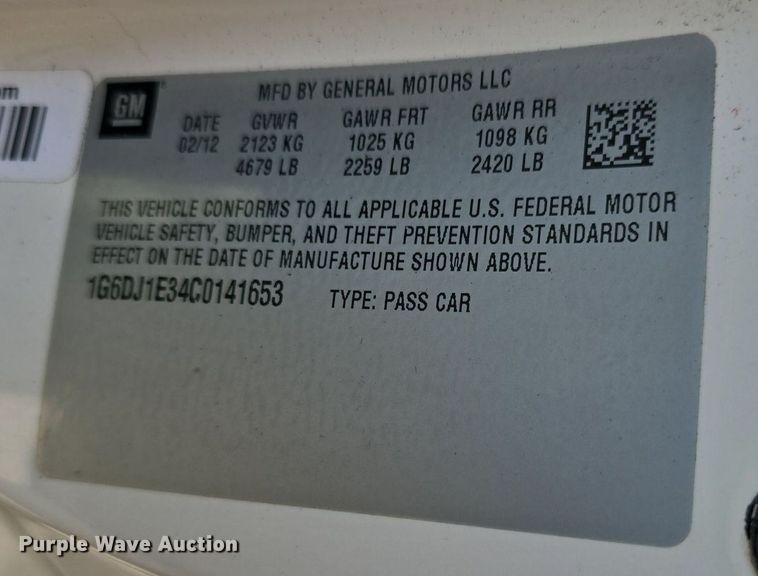 image for item DM1689 2012 Cadillac  CTS 