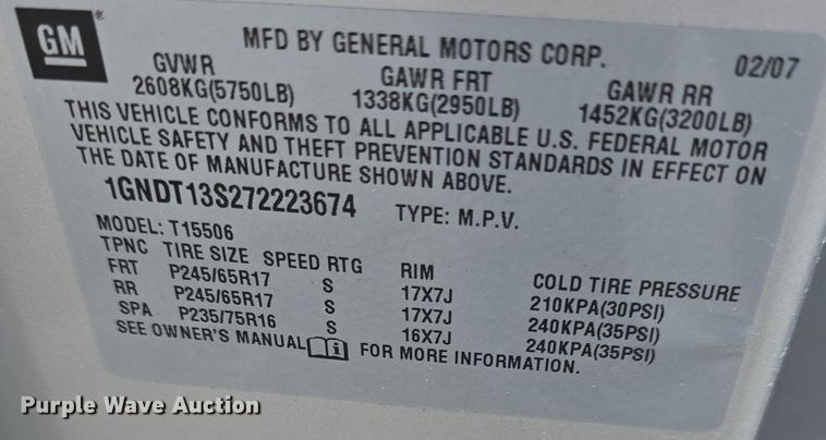 image for item DM1738 2007 Chevrolet Trail Blazer LS SUV