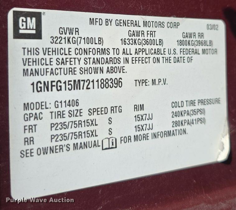 image for item DM1740 2002 Chevrolet Express 1500 van