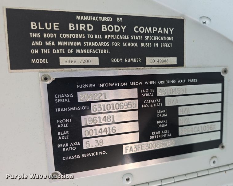 image for item DM1741 2002 Blue Bird  All American school bus